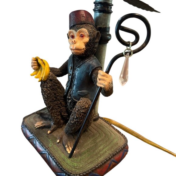 Vintage Unique 1999 Bellhop Monkey Accent Lamp Holding Bananas & Staff - WORKS! - Picture 6 of 9